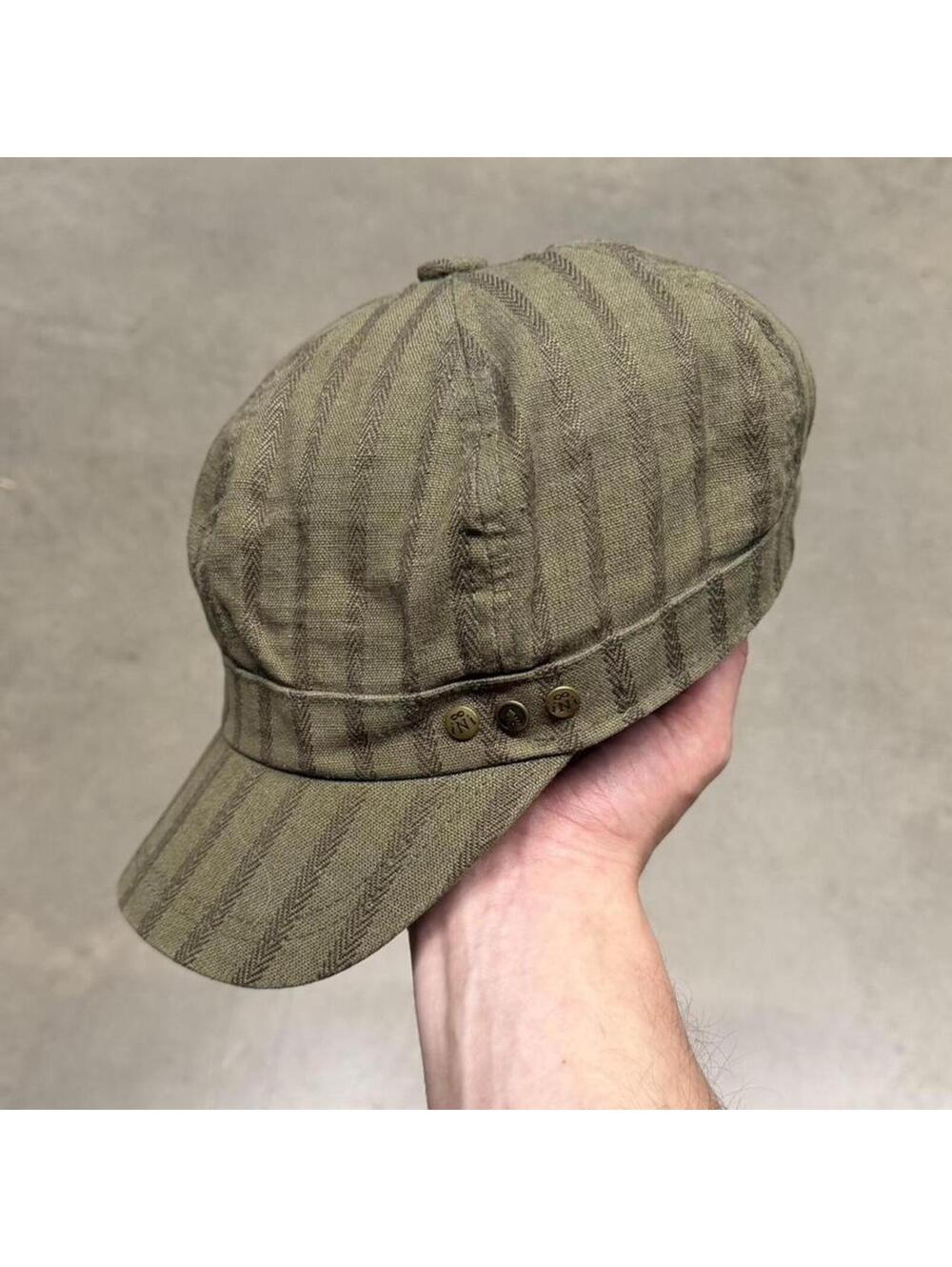 Livity Outernational Cadet Hat Green Striped Organic Cotton Hemp Military M43